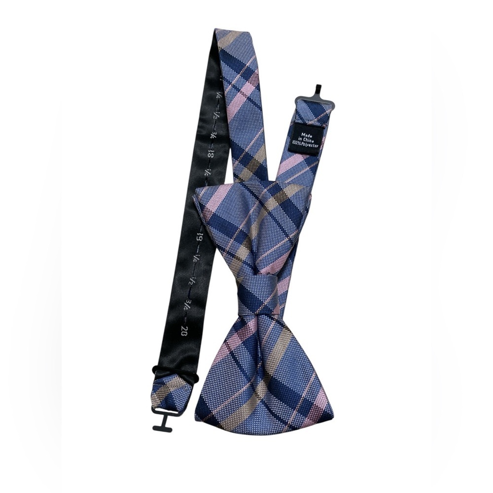 Mens Bow Tie Blue & Pink Plaid. - Picture 2 of 4